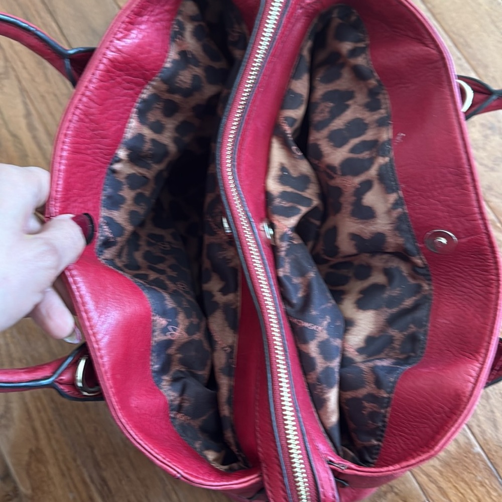 B. Makowsky Crimson leather handbag with animal print interior. just fabulous! - Picture 8 of 14